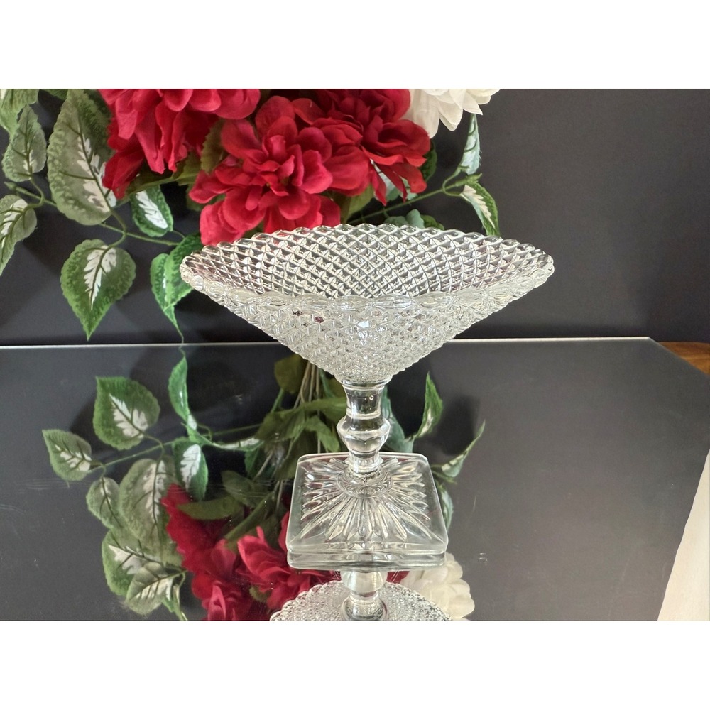 Anchor Hocking Miss America‎ Clear Glass Compote Diamond Pedestal Vintage